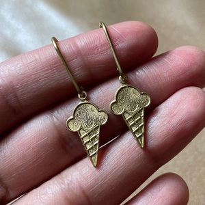 🍦 Ice cream cone dessert earrings brass whimsy gold y2k charm pendant summer